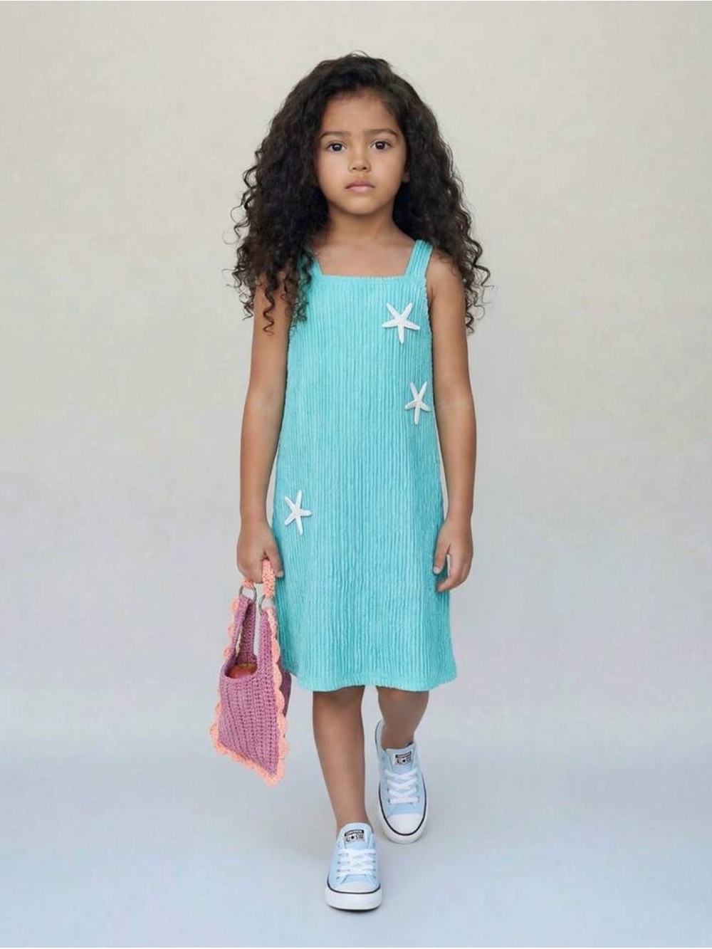 SHEIN Girls' Mint Blue Star Knit Sundress
